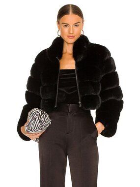 Adrienne Landau Faux Fox Fur Jacket in Jet Black
